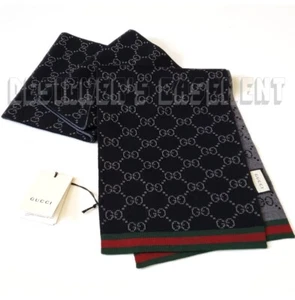 GUCCI black & gray SOLANGE Original GG red & green WEB wool scarf NWT Authentic! - Picture 1 of 7