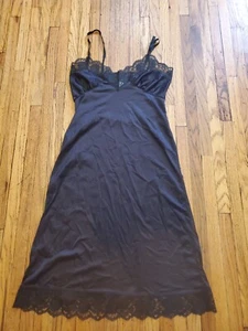 Vintage 1970s Women's Mel-Lin Dress Slip Black Sz 34 Lingerie Lacy Silky Nylon - Picture 1 of 9