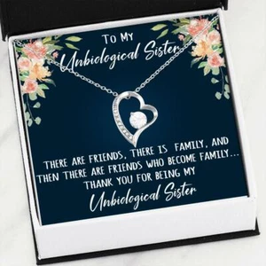 To My Unbiological Sister Gift - Forever Love Heart Necklace Inspirational Card - Picture 1 of 8
