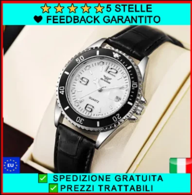 ⭐⭐⭐⭐⭐ Orologio Uomo 40mm Acciaio Inossidabile Elegante Originale Pelle DATA 2024 - Immagine 1 di 4