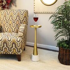 Pemberly Row Transitional Marble and Metal Small Drink Table in Gold