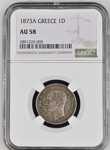 1873A Greece 1 Drachma AU 58 NGC Graded - Picture 1 of 2