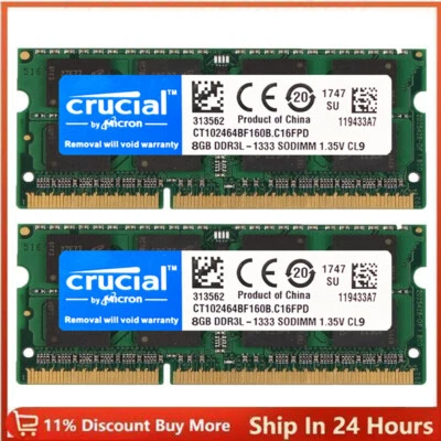 CRUCIAL DDR3L 4GB 8GB 16GB 1333 PC3L-10600 Laptop SODIMM Memory RAM 204Pins DDR3 - Image 1 of 4
