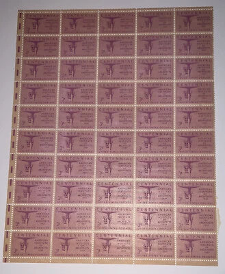 Scott 1089 - 1957 Institute of Architects Full Sheet of 50 US 3¢ Stamps MHN - Image 1 of 4