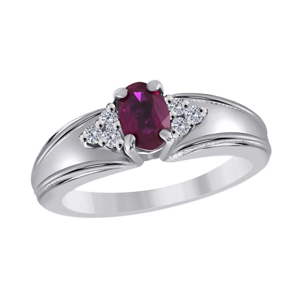 Anel de noivado de pedra de ametista 0,64 ct e diamante branco natural em ouro maciço 10K - Imagem 1 de 1