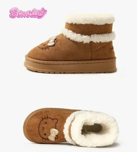 Sanrio Hello Kitty Shearling Boots Fur Lined Embroidered Suede Ladies 8 Booties - Picture 1 of 21