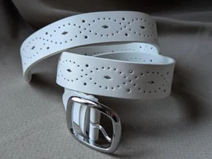 vintage Y2K buckle belt CUTOUT white leather 32 skate punk HOT TOPIC punk 1990s - Picture 1 of 6