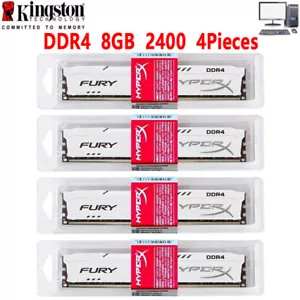 HyperX FURY DDR4 32GB 4X8GB 2400 PC4-19200 Desktop RAM Memory DIMM 288PINS 1.2V - Picture 1 of 12