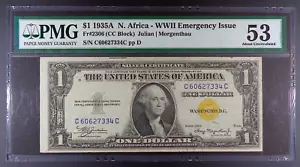 1935-A United States North Africa $1 Silver Certificate, Fr. 2306, PMG AU 53. - Picture 1 of 2