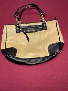 15” Calvin Klein Purse Cute Straw Faux Leather Look, Gold Hardware EUC - Picture 1 of 12