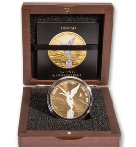 ๐บ๐ธ 2023 Mexican Libertad Diamond Dust 24kGold Finish Coin1oz Silver STUNNING - Picture 1 of 5