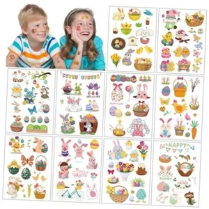 Easter Temporary for Kids 160+ pcs, 10 Sheets Easter Egg and Bunny Fake tattoo - Picture 1 of 8