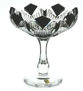 Caesar Black Cut to Clear Cased Crystal Compote Footed Bowl - Picture 1 of 8