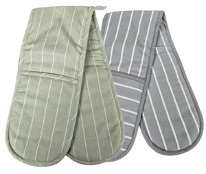 JOB LOT 12x DOUBLE OVEN GLOVE STRIPES MINT GREEN GREY OFF WHITE LINES KITCHEN - Picture 1 of 3