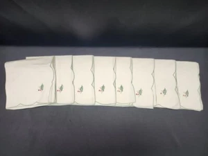 Large Embroidered Christmas Dinner Cloth Napkins Holly Berry - Picture 1 of 4