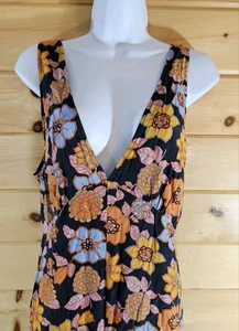 Modcloth Jumpsuit ärmellos dunkelblau Blumen weites Bein, Gr. XL, neu mit Etikett, orange - Bild 1 von 6