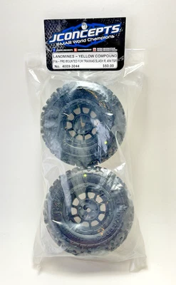 JConcepts Pre-Mounted Landmines SC Tires w/Hazard Wheels (2) Yellow 12mm Hex New - Image 1 of 4