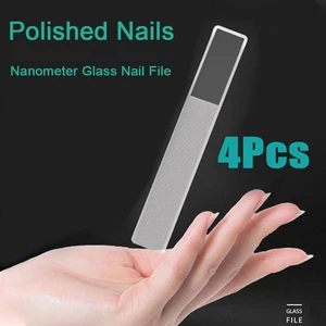 4Pcs Glass Nail File Shiner Files Kit Crystal Nail Buffer Polisher with Case - Picture 1 of 10