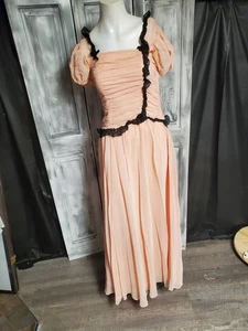 Vtg 1930s 1940s Bias Cut Dress Maxi Gown Ruched Chiffon WW2 XS Garden Tea Party - Picture 1 of 6