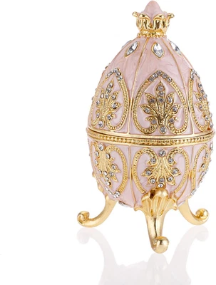 Faberge Egg Style Trinket Box, Enameled Jewelry Box Unique Decorative Metal Box - Image 1 of 4