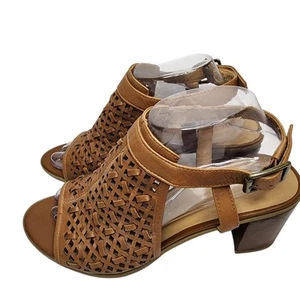 Franco Sarto Harlet 3 Leather Lattice Open Toe Chunky Block Heel Sandal Size 8.5 - Picture 1 of 11