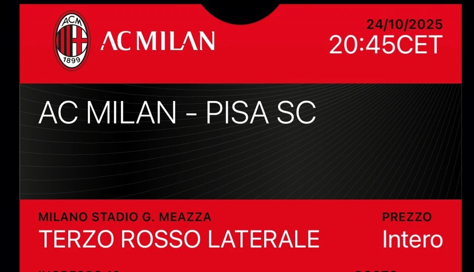 2 Biglietti  Milan Pisa 3 Anello Rosso Laterale Crn - Immagine 1 di 1