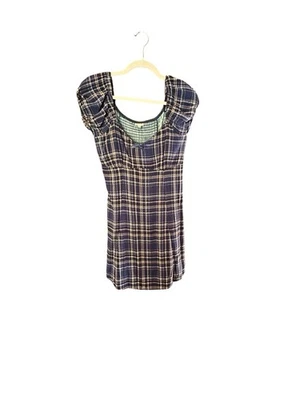 Nuevo con etiquetas Vestido Corto Autoestima Para Mujer Mediano Junior Azul A Cuadros Manga Corta Foto 1 de 4