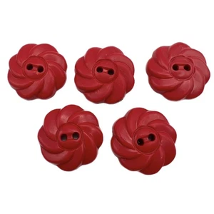 Vintage Red Swirl Pinwheel Flower Design Plastic 2 Hole Buttons 7/8" Set of 5 - Picture 1 of 6