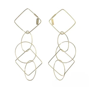 Antonini Italy 18k Yellow Gold Random Link Design Long 82 mm Drop Hoop Earrings - Picture 1 of 5