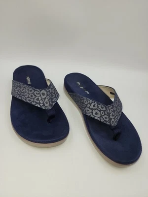 Sandalia chanclas para mujer Spenco Blue Newport Cheetah tanga brillo 7 B ortopédica Foto 1 de 4