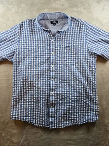 Cutter & Buck Mens Short Sleeve Button Down Shirt Size Large Check Cotton Blue - Picture 1 of 10