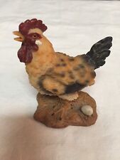 Small Resin Rooster Standing by Egg Figurine, 3.25" Tall