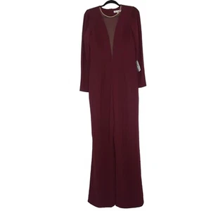 Dress The Population Drew Plunging Illusion Jumpsuit Burgundy Large NWT - Picture 1 of 9