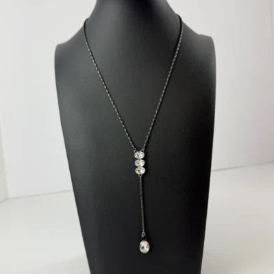 Collar Givenchy Firmado Gunmetal Y Gota Cristales 16-18.5" Ajustable Lariat Foto 1 de 4