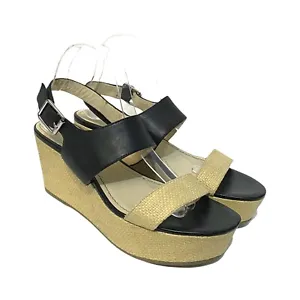 Calvin Klein Lorianne Two Tone Leather Wedge Tweeded Espadrille Sandals Sz 10 M - Picture 1 of 8