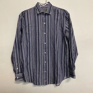 THOMAS DEAN camicia donna casual manica lunga polsini infradito righe viola TG 14/16 L - Foto 1 di 8