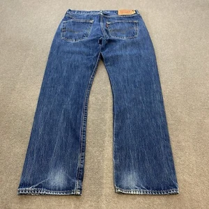 Levis 501 Jean Mens 32 Fits 31.5x29 Button Fly Faded Blue Wash Distressed Denim - Picture 1 of 15