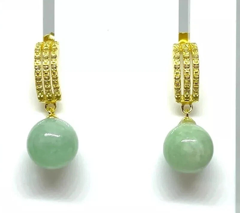 Nuevos Pendientes de Plata de Ley Tono Oro Jadeíta y Topacio Blanco Birmano Foto 1 de 1