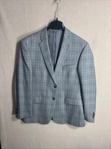 Jos A Bank Reserve Mens 43R Wool Silk Gray Tartan Blue Decor Tailored Fit 2 BTN - Picture 1 of 14