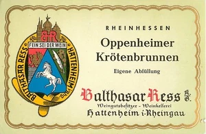 Etiqueta Vino Licor Rheingau Rauenthaler siete acres Baithasar Ress Hattenheim 2 - Imagen 1 de 2