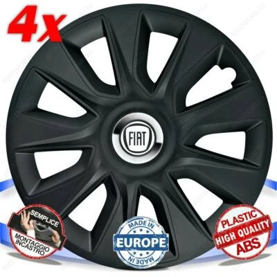 SET 4 BORCHIE RUOTA COPRI CERCHI CALOTTE 14 STRATOS BLACK PER FIAT PANDA - Изображение 1 из 3