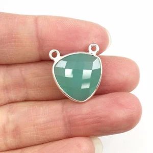 Bezel Gem Links- Sterling Silver-Small Trillion-15mm- Peru Chalcedony -1pc - Picture 1 of 2