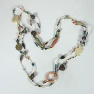 Hand Made Beads Necklace Charms Boho Fetish Stone Carved Bird 86 in Long Wrap - Picture 1 of 12