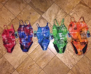 Speedo One-Piece Swimsuit Youth Girls Splatter Chatter NWT - Picture 1 of 11