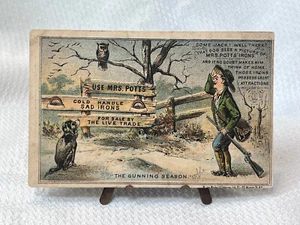 Antique Victorian Trade Card Mrs. Potts' Cold Handle Sad Iron Gunning Season - Picture 1 of 9