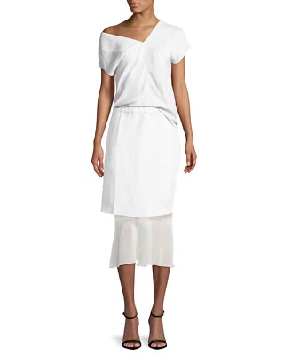 NUEVO CON ETIQUETAS Helmut Lang Capas Cintura Acanalada Corbata Falda de Lino con Malla Dobladillo Forro Blanco Foto 1 de 4