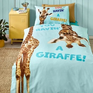 Catherine Lansfield Havin A Giraffe Reversible Duvet Cover Bedding Set Aqua - Picture 1 of 9