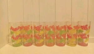Set Of 7 Citrus Fruit Orange Lemon Lime Highball Glasses Bright Colorful - Picture 1 of 8