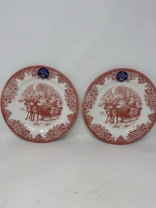"2 platos de ensalada rojos trineo de Santa Royal Stafford porcelana 8,5"" vacaciones de invierno" - Imagen 1 de 15