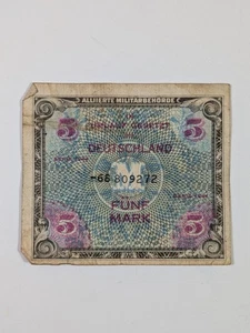 WW2 German 5 Mark Allied Occupation Currency. Circulated - Picture 1 of 2